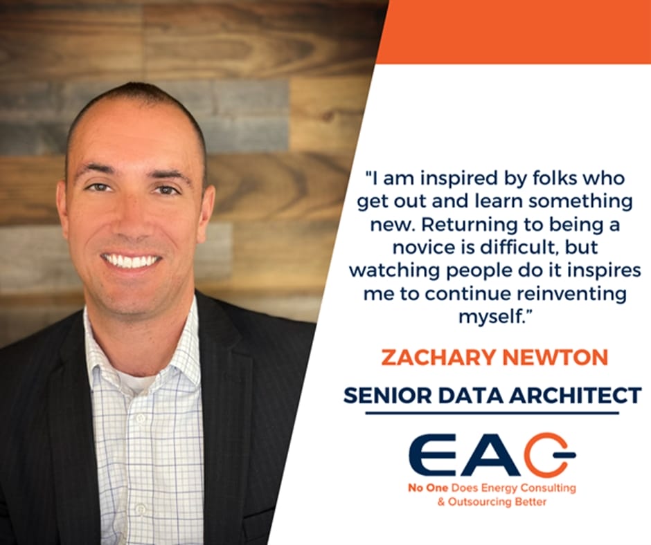 Image of Senior Data architect Zachary Newton and a quote about himself.